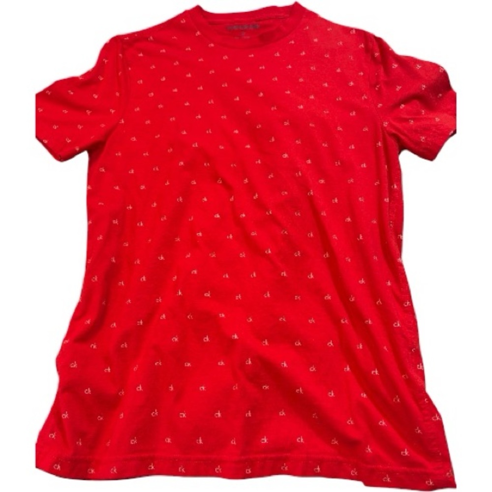 Calvin Klein Mens Red short sleeve all over CK logo print Tee shirt size M